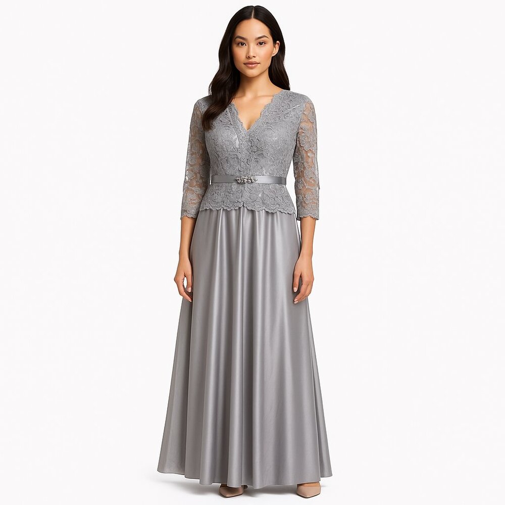 🩶🩶 Emma Street Lace Beaded Formal Evening Gown Silver Gray Women’s Size 8 🩶🩶